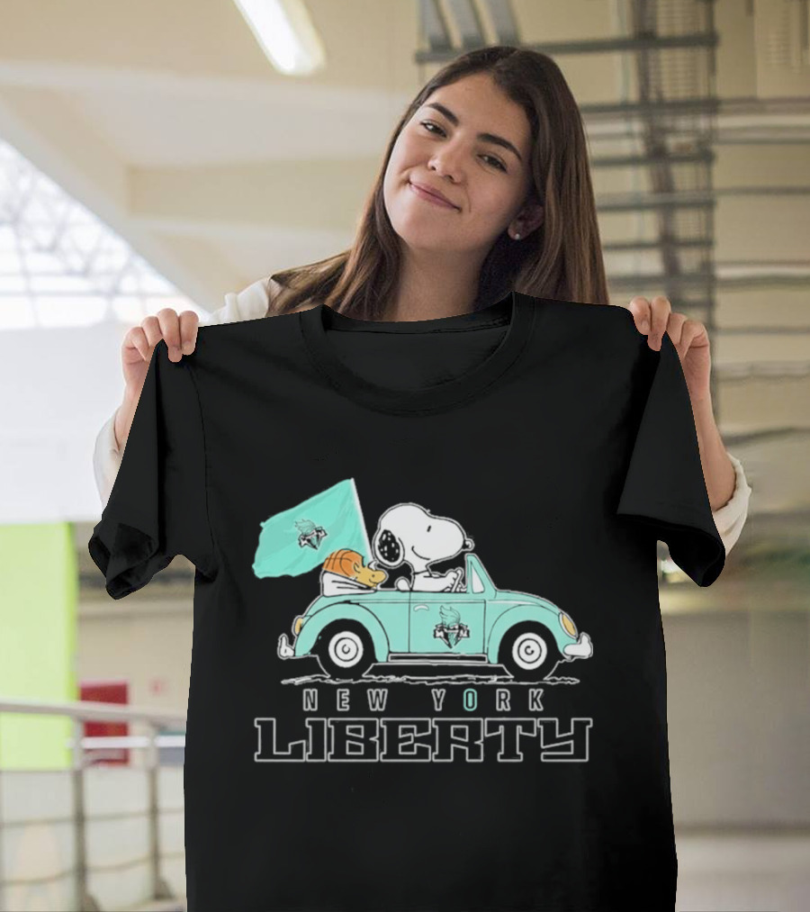 Snoopy Driving Car New York Liberty WNBA Basketball T-Shirt