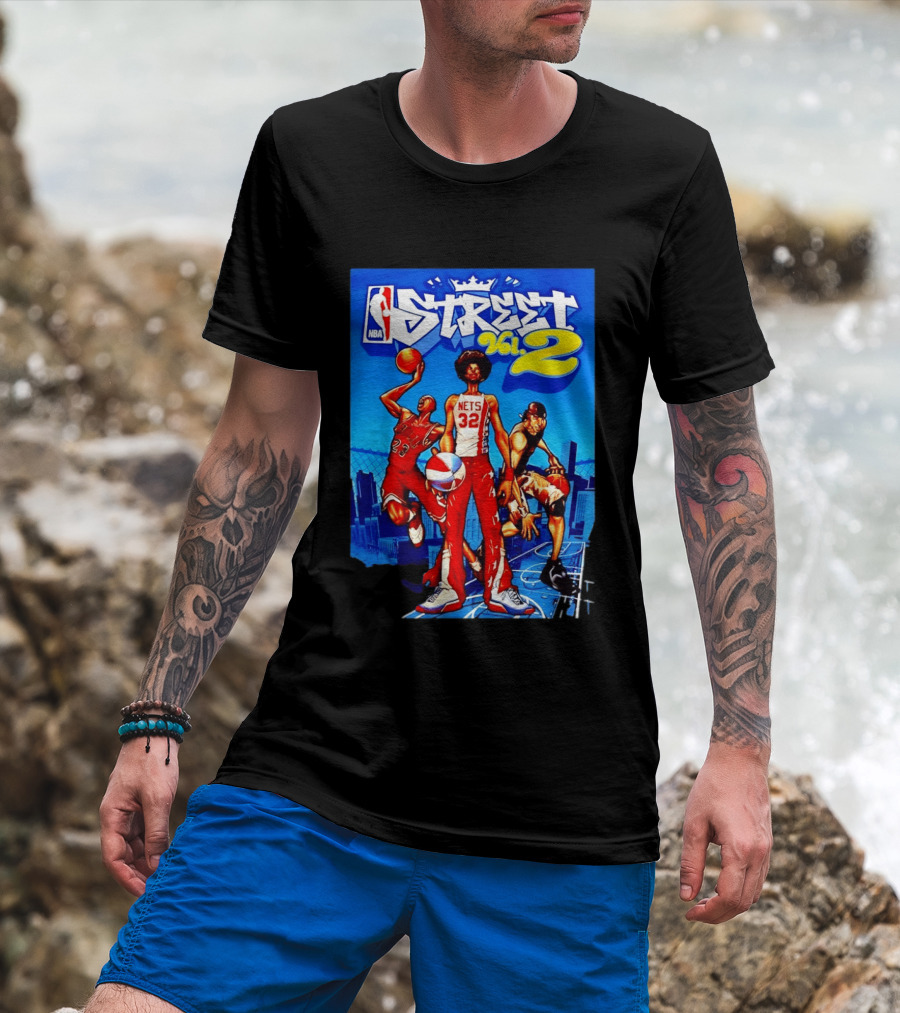 NBA Street Vol 2 Nets 32 Cartoon Players Basketball Game T-Shirt