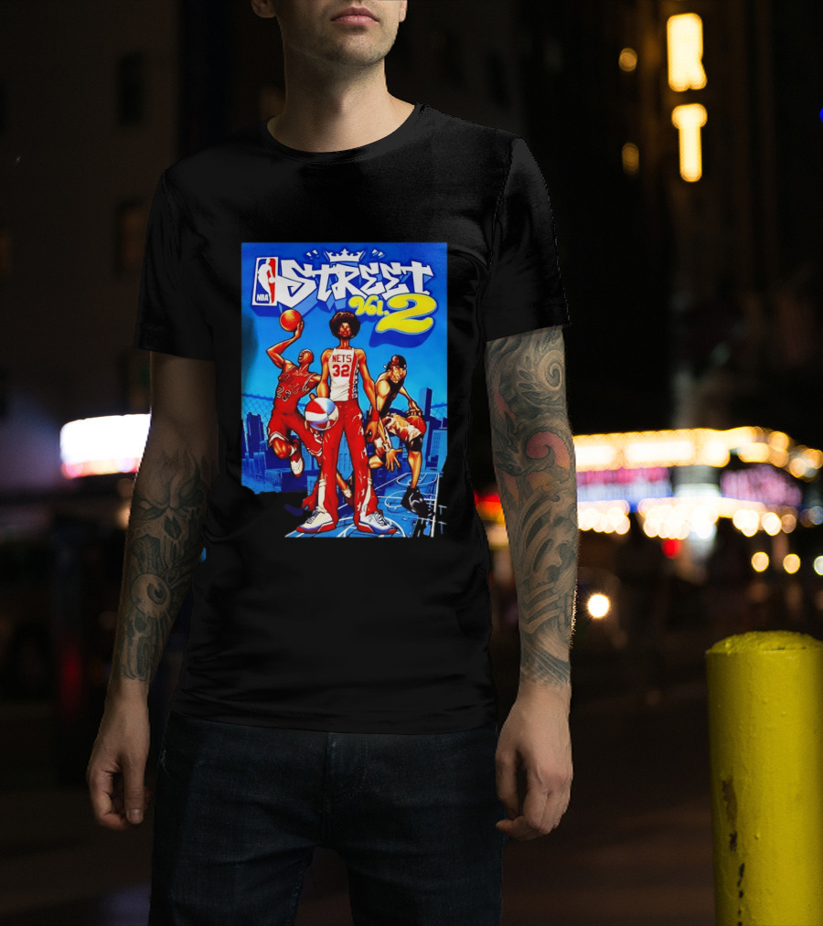 NBA Street Vol 2 Nets 32 Cartoon Players Basketball Game T-Shirt