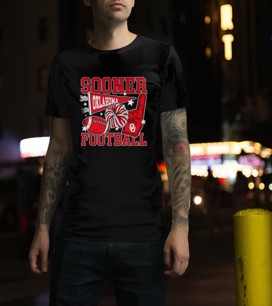 Oklahoma Sooners Football Sooner OU Pom Pom Foam Finger Pennant T-Shirt