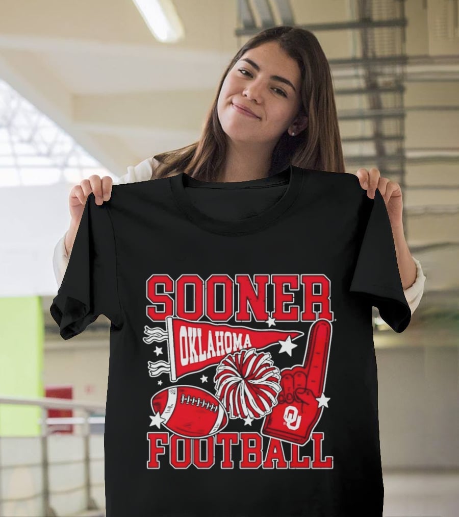 Oklahoma Sooners Football Sooner OU Pom Pom Foam Finger Pennant T-Shirt
