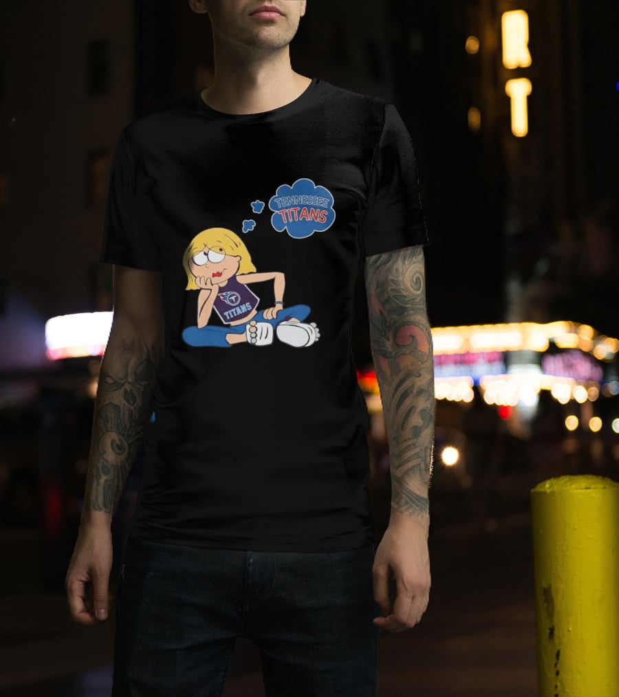Tennessee Titans Blonde Cartoon Girl Sitting Thinking Thought Bubble Titans T-Shirt