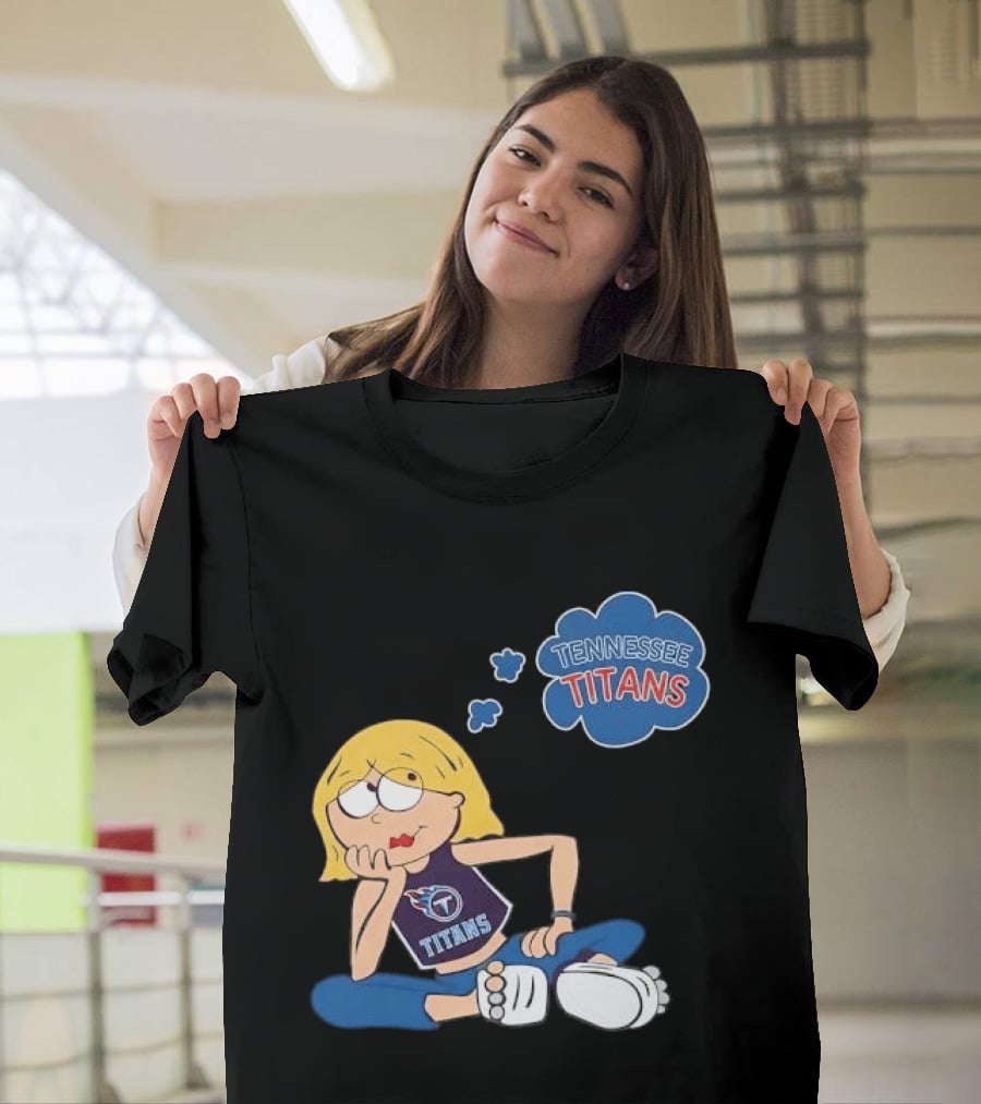 Tennessee Titans Blonde Cartoon Girl Sitting Thinking Thought Bubble Titans T-Shirt