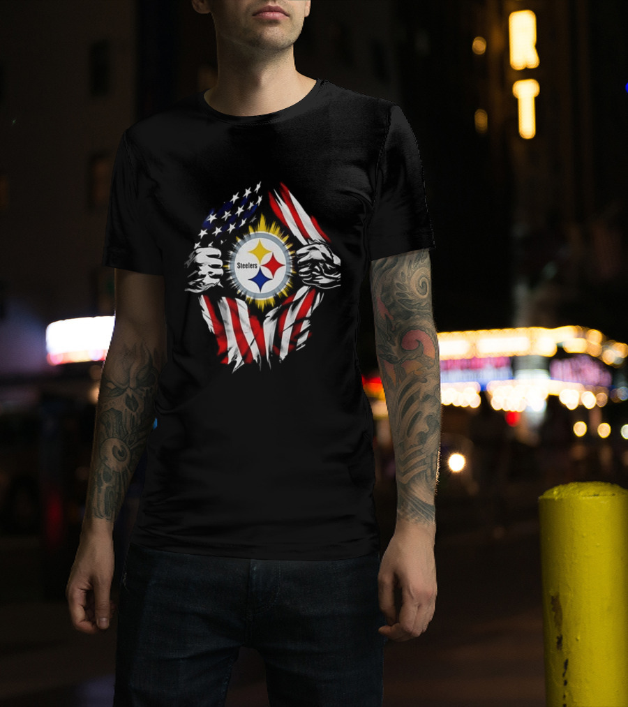 Pittsburgh Steelers Superman Skull Cap USA Flag T-Shirt