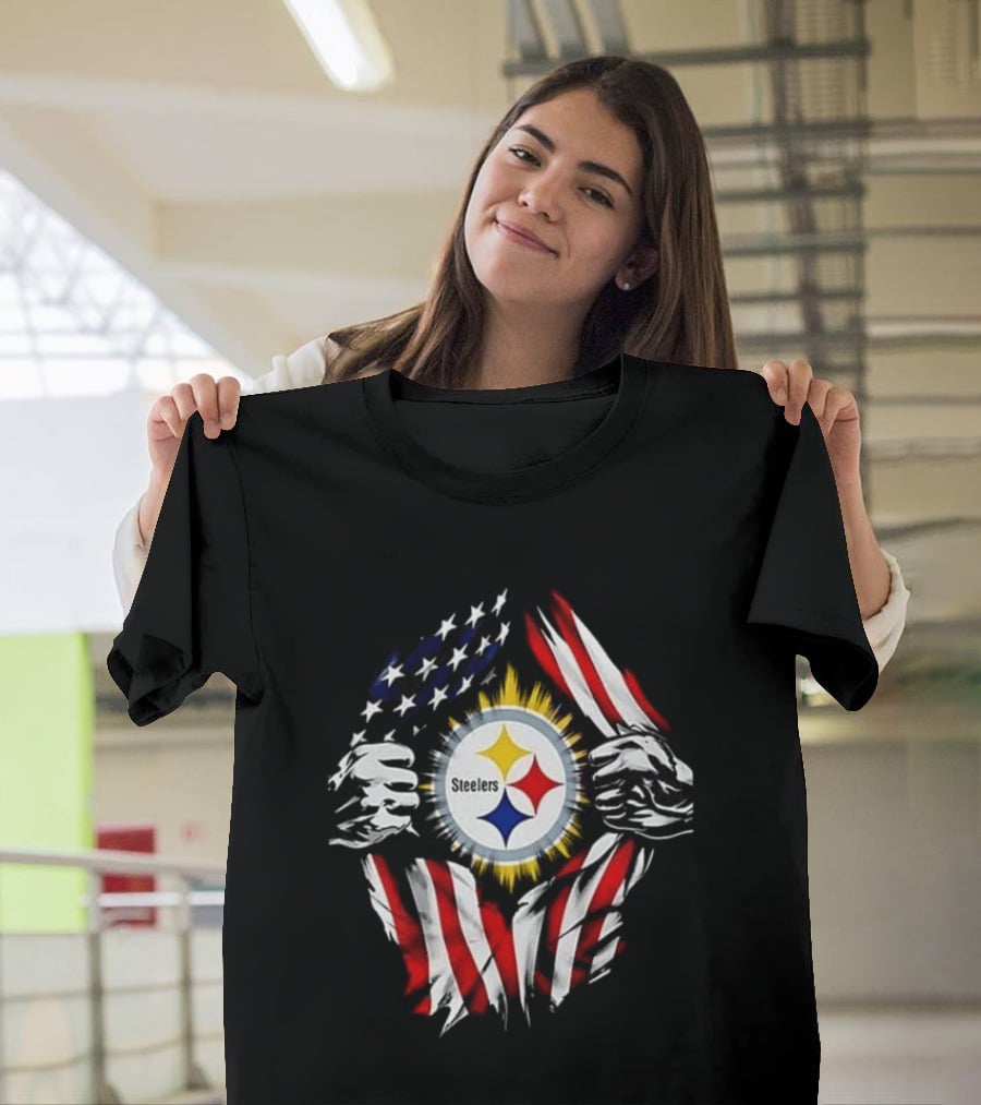 Pittsburgh Steelers Superman Skull Cap USA Flag T-Shirt