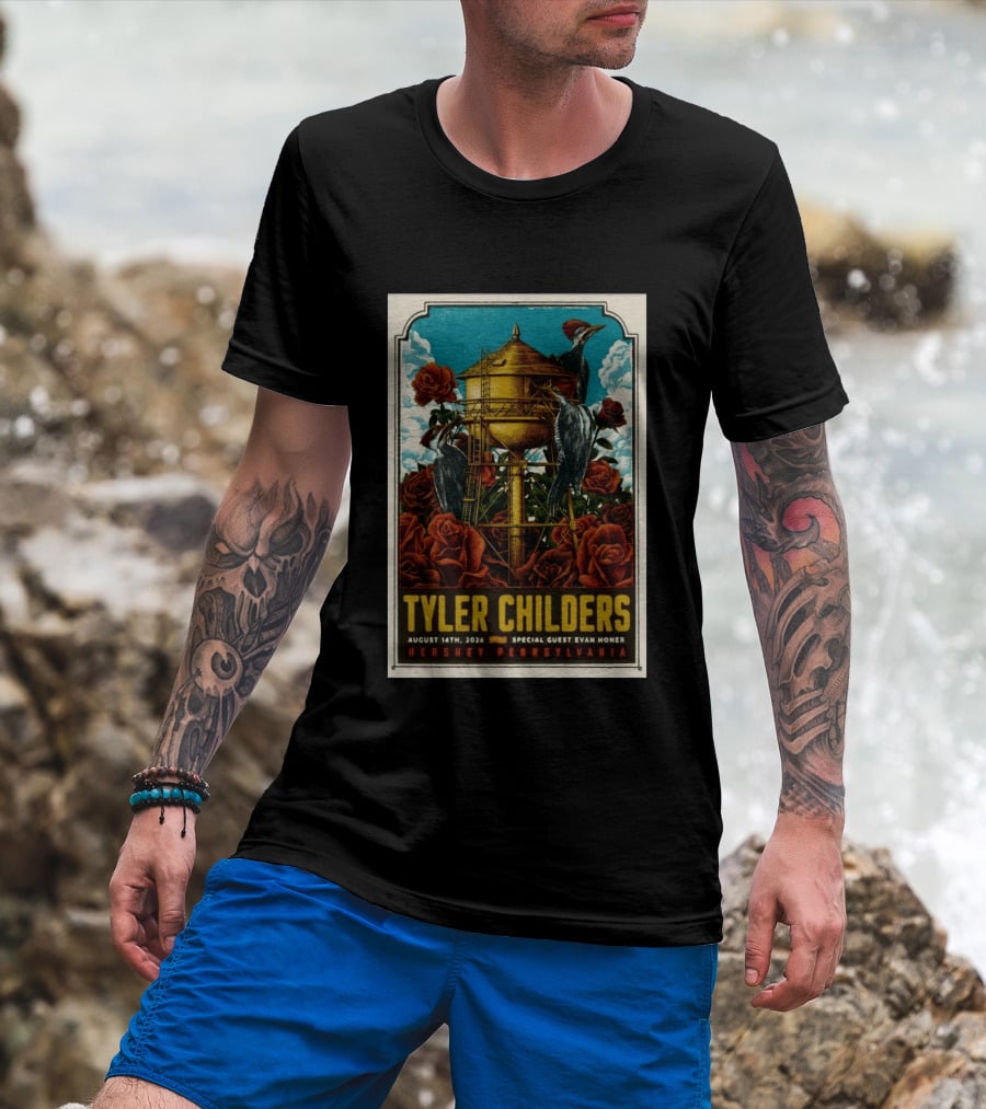 Tyler Childers August 14 2026 Hershey PA Water Tower Woodpeckers Roses T-Shirt