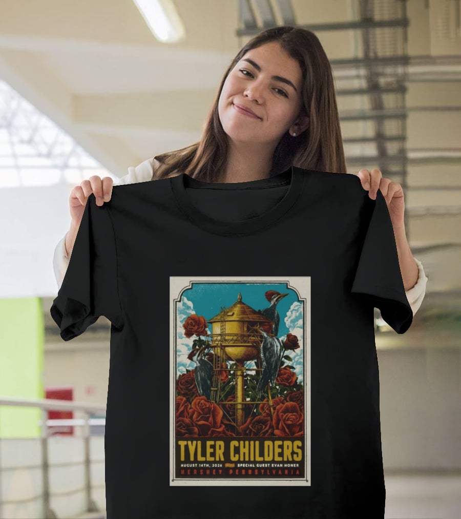 Tyler Childers August 14 2026 Hershey PA Water Tower Woodpeckers Roses T-Shirt