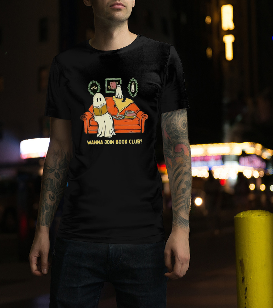 Wanna Join Book Club Ghost Cat Spooky Halloween Cookies T-Shirt