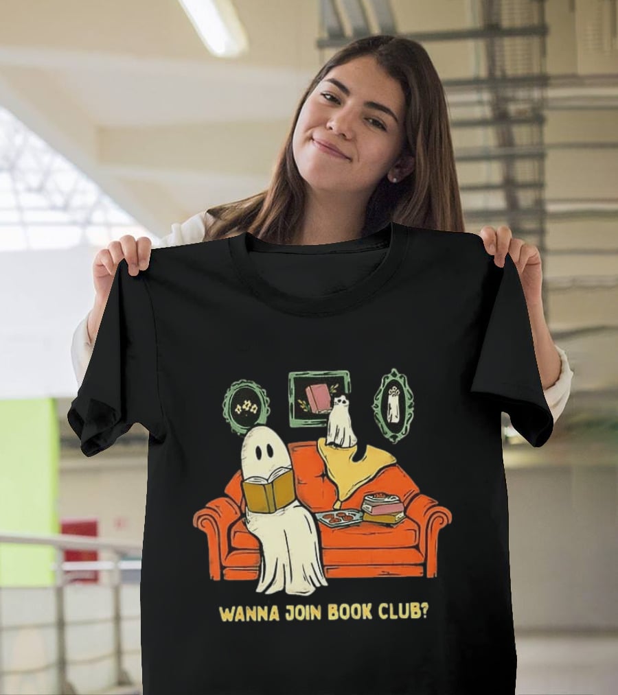 Wanna Join Book Club Ghost Cat Spooky Halloween Cookies T-Shirt