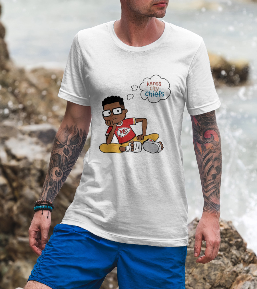 Kansas City Chiefs Cartoon Boy Thought Bubble Sitting With KC T-Shirt