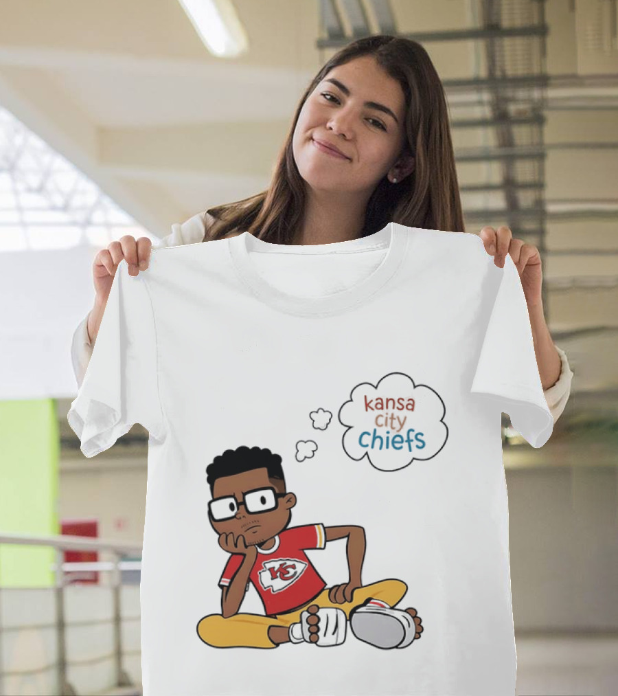 Kansas City Chiefs Cartoon Boy Thought Bubble Sitting With KC T-Shirt