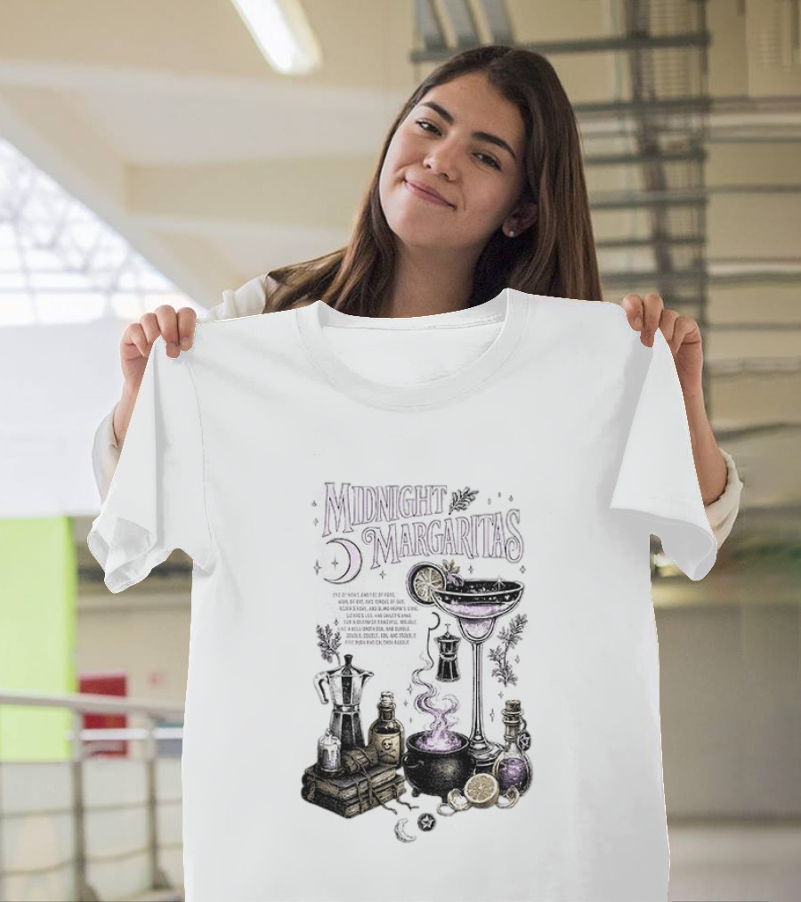 Midnight Margaritas Witchy Cocktail Cauldron Eye Of Newt Toe Of Frog Recipe Potion Essentials T-Shirt