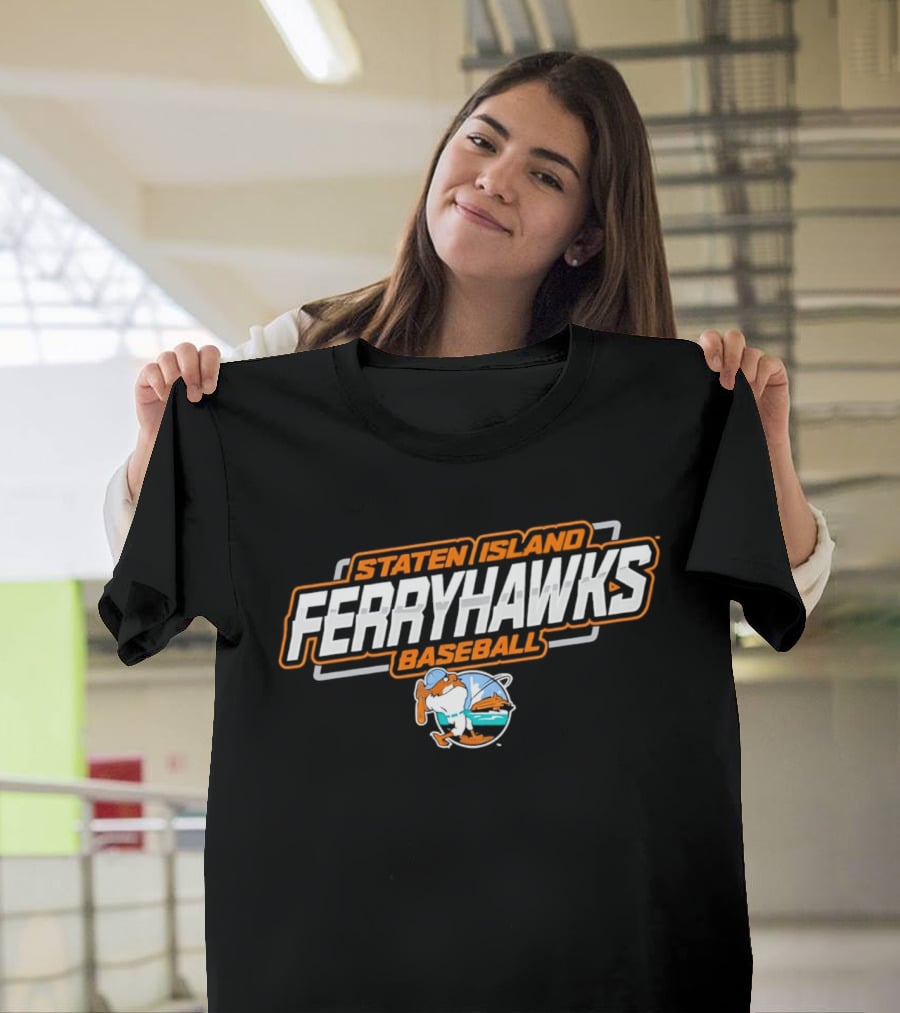 Staten Island Ferryhawks Baseball Cartoon Bird Player T-Shirt