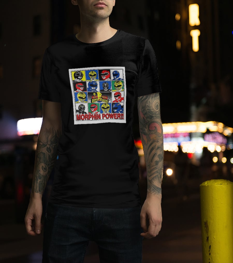 Mighty Morphin Power Rangers Morphin Power Ranger Helmets Visual Grid T-Shirt