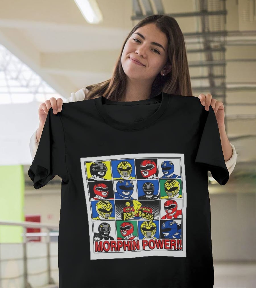 Mighty Morphin Power Rangers Morphin Power Ranger Helmets Visual Grid T-Shirt
