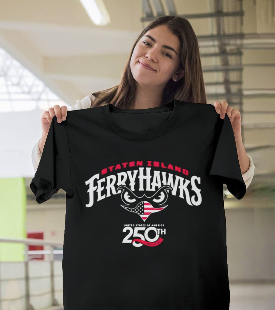 Staten Island FerryHawks United States Of America 250th Anniversary Hawk Head American Flag T-Shirt