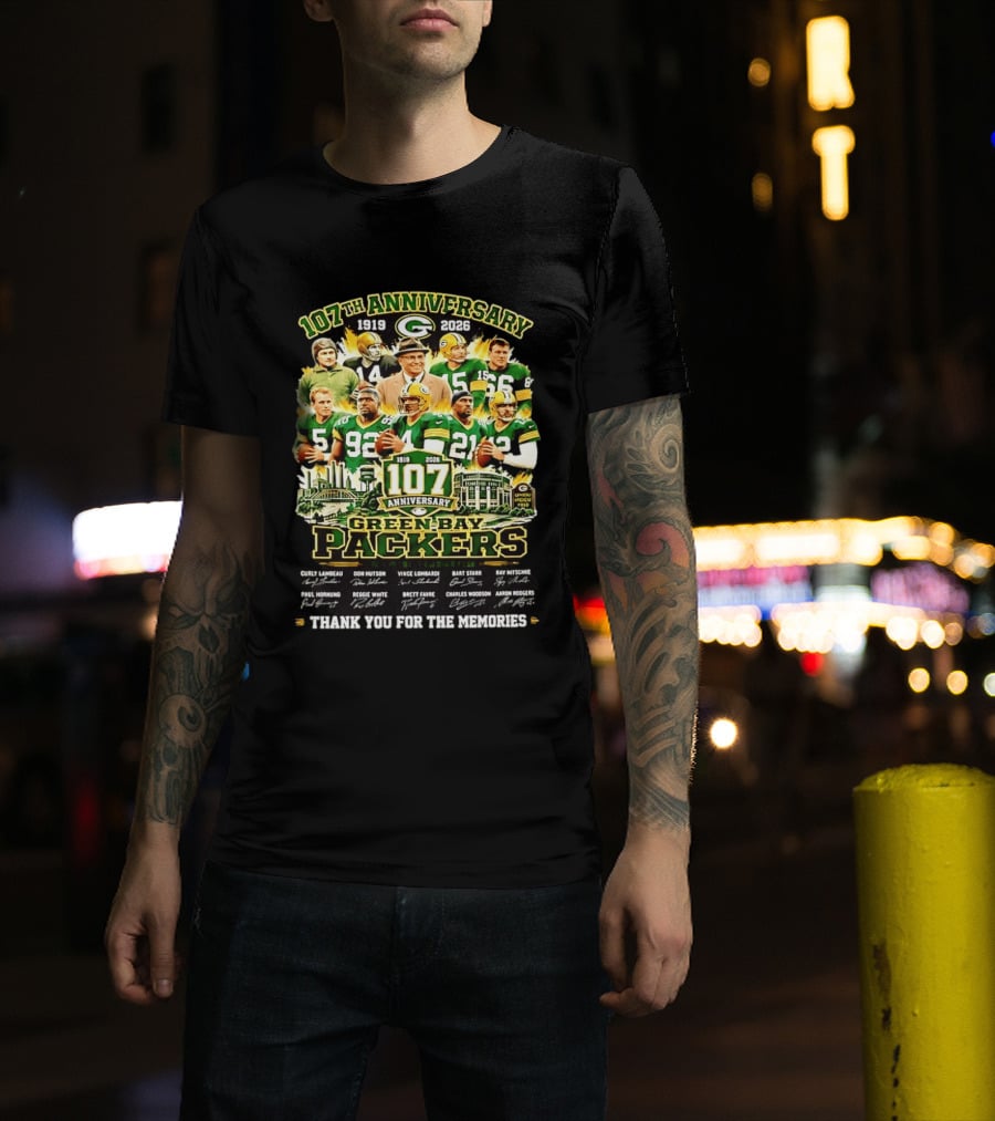 Green Bay Packers 107th Anniversary 1919 2026 NFL Legends Thank You For The Memories T-Shirt
