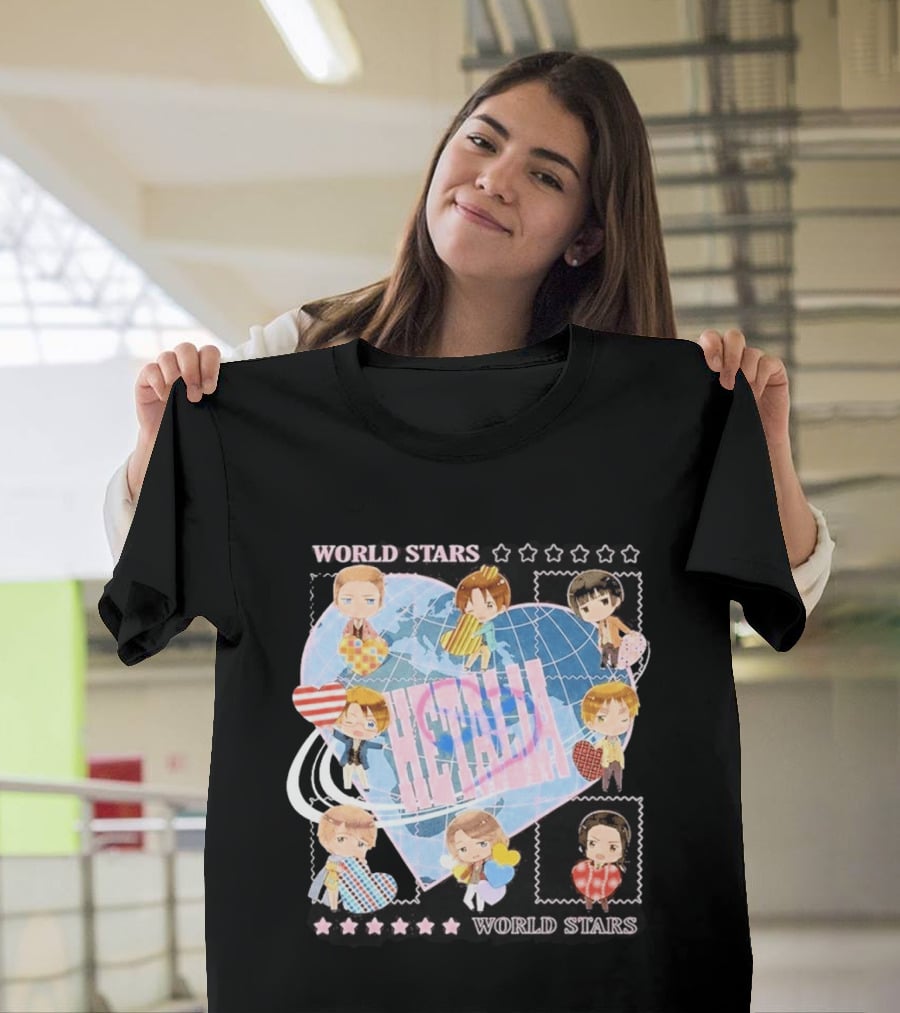 Hot Topic Hetalia Chibi World Stars Characters With Hearts T-Shirt