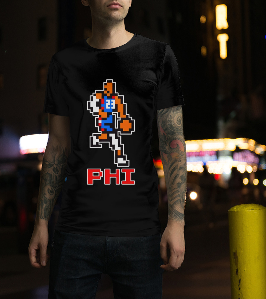 Philadelphia 76ers Phi 8 Bit Pixel Basketball Player 23 Dribbling T-Shirt