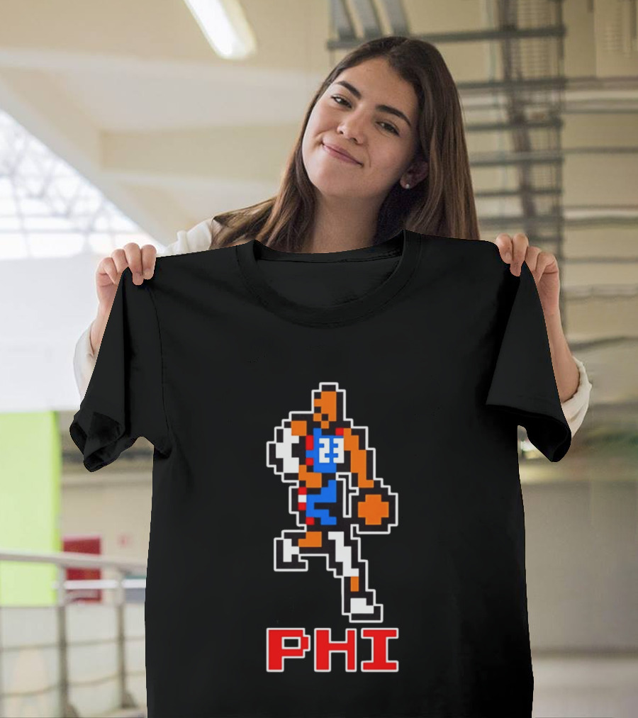 Philadelphia 76ers Phi 8 Bit Pixel Basketball Player 23 Dribbling T-Shirt
