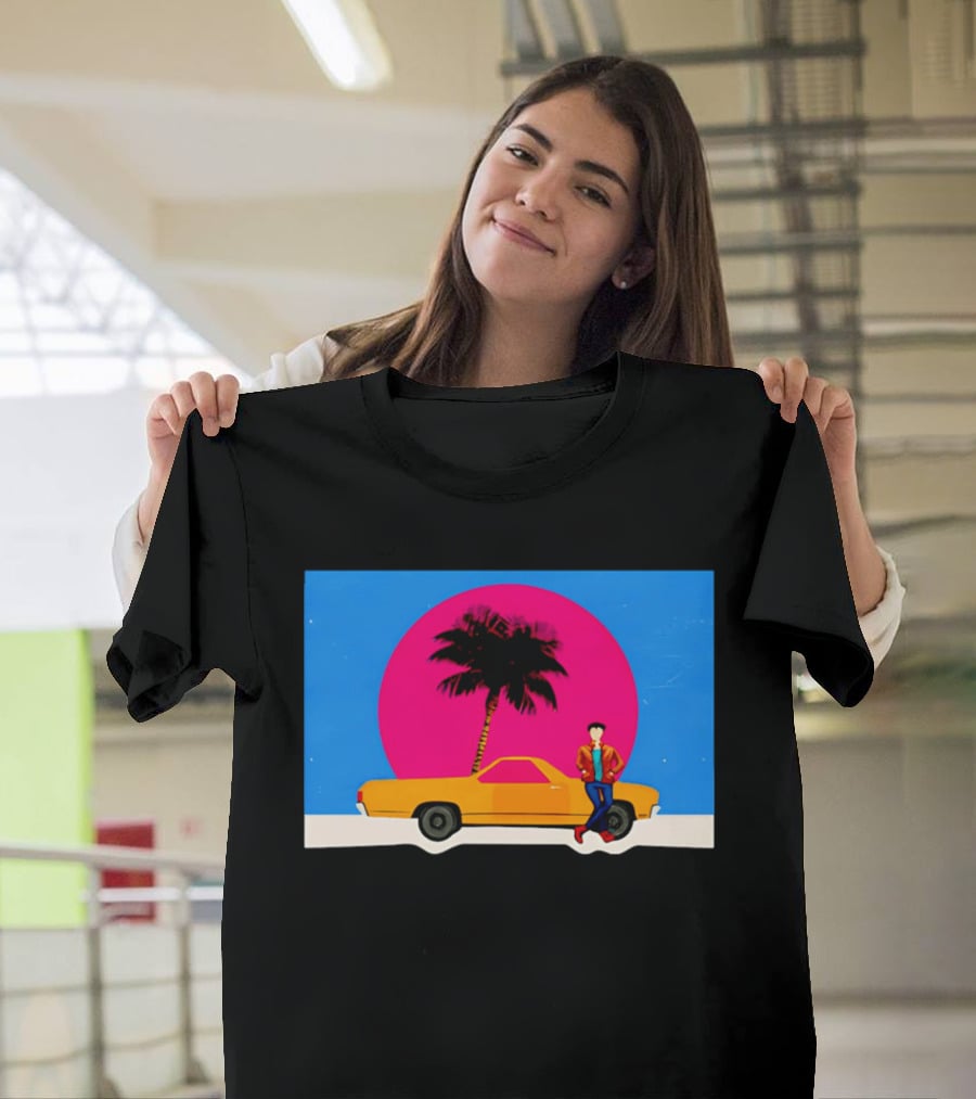 Yellow Car Palm Tree Retro Sunset Aesthetic T-Shirt