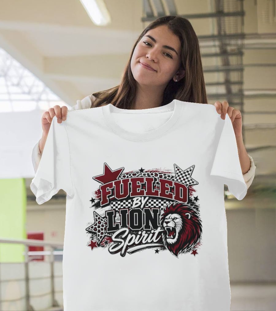 Fueled By Lion Spirit Roaring Head Leopard Patterned Stars Dynamic Energy T-Shirt
