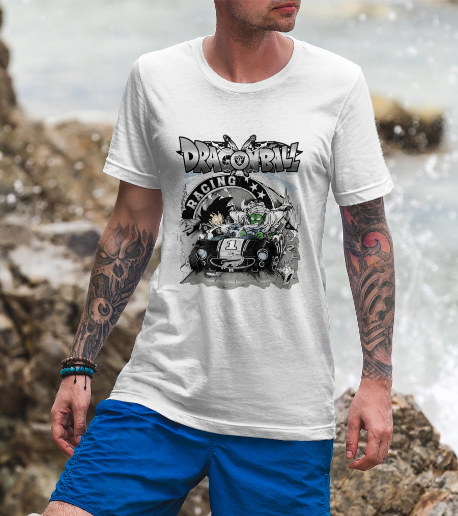 Las Vegas Raiders Dragon Ball Racing Goku Piccolo Driving Black Car Cartoon Raiders NFL T-Shirt