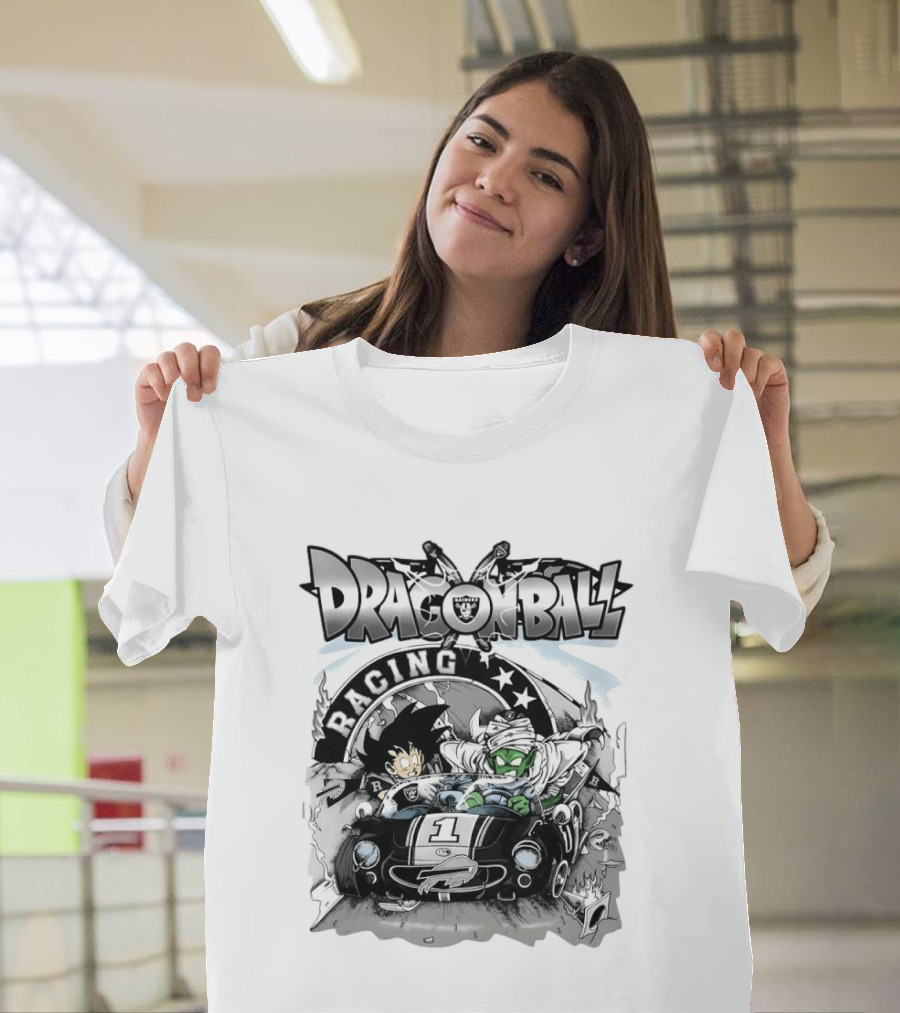 Las Vegas Raiders Dragon Ball Racing Goku Piccolo Driving Black Car Cartoon Raiders NFL T-Shirt