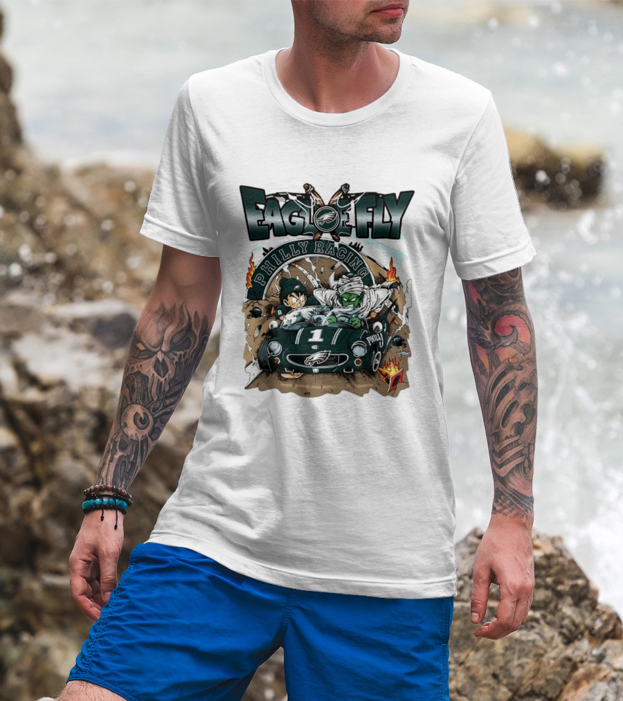 Eagle Fly Philly Racing Philadelphia Eagles Anime Characters Driving Race Car T-Shirt