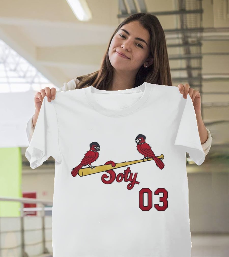 Soty 03 St Louis Cardinals Cartoon Emo Birds On Baseball Bat T-Shirt