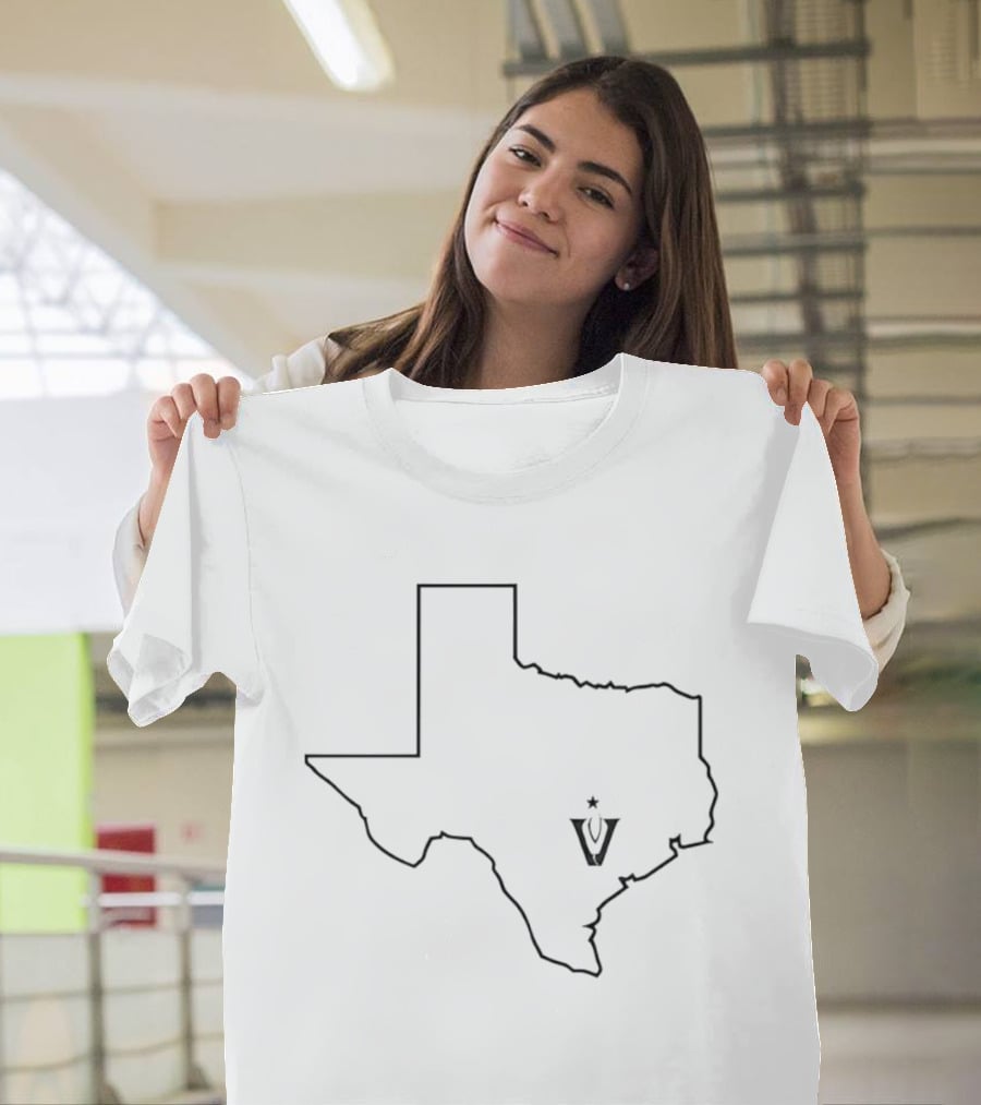 State Of Texas Map Black Line Star V T-Shirt