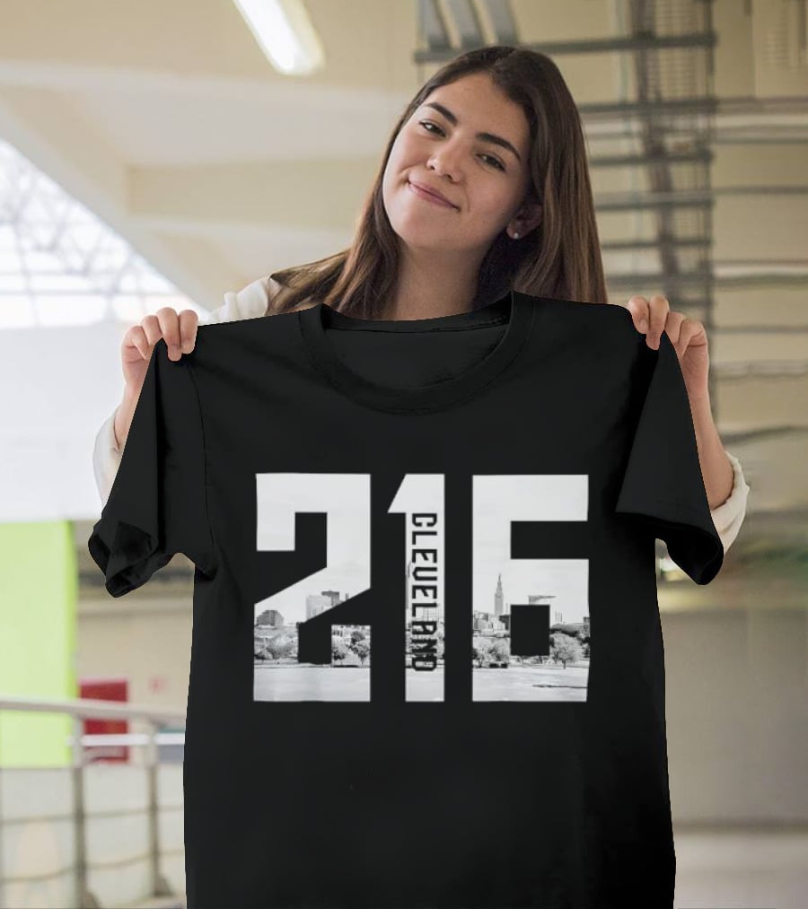 216 Cleveland Monochrome City Skyline Photo Cutout T-Shirt