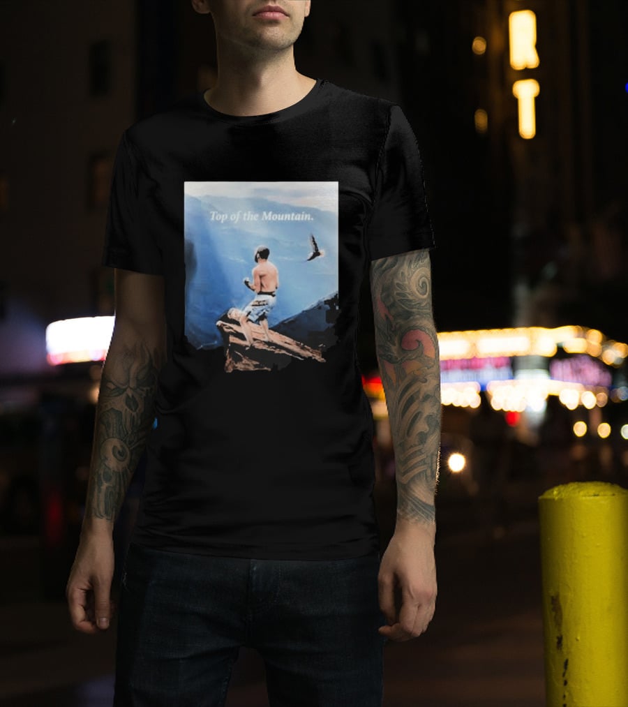 Islam Makhachev Top Of The Mountain Scenic Martial Arts Triumph T-Shirt