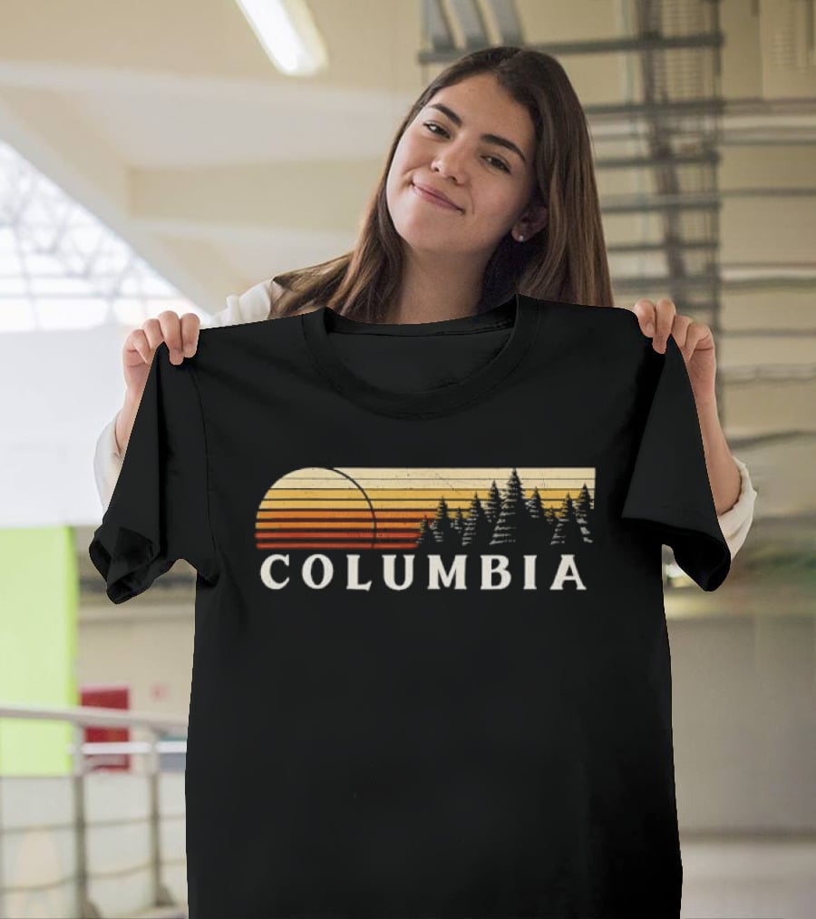 Columbia Sunset Pine Trees Forest Distressed T-Shirt