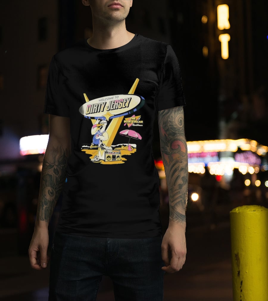 Philadelphia 76ers Welcome To Dirty Jersey Blue Collar Caribbean Cartoon Seagull Beach Boombox T-Shirt