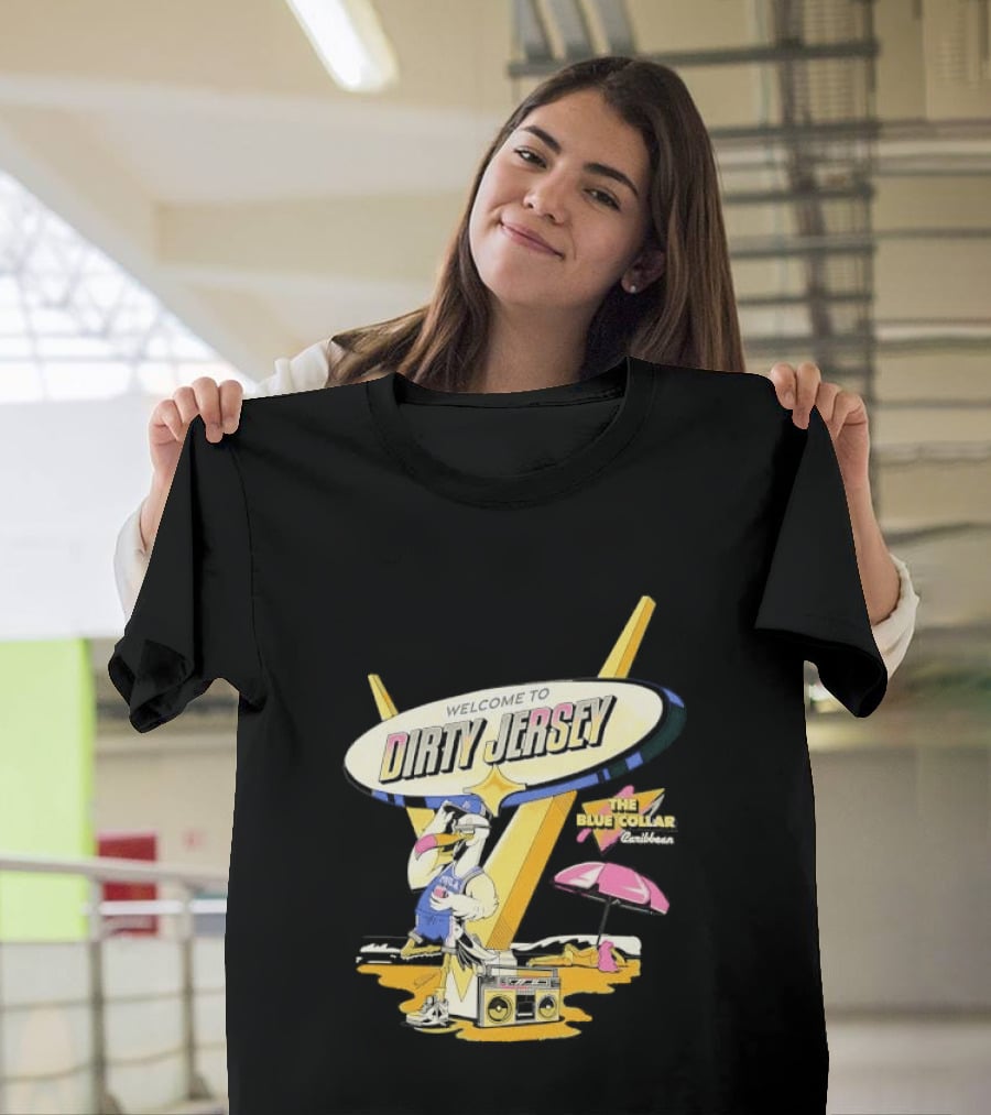 Philadelphia 76ers Welcome To Dirty Jersey Blue Collar Caribbean Cartoon Seagull Beach Boombox T-Shirt