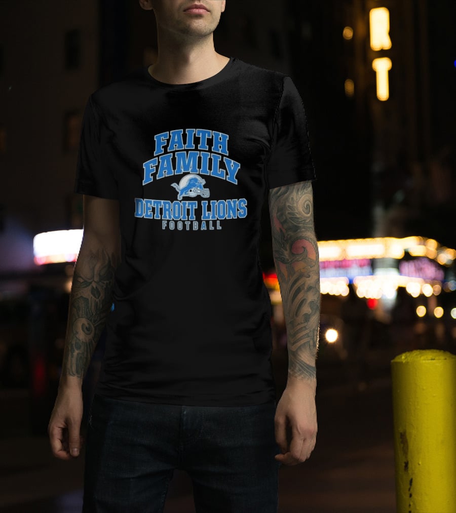 Faith Family Detroit Lions Football Helmet Silver Arc T-Shirt