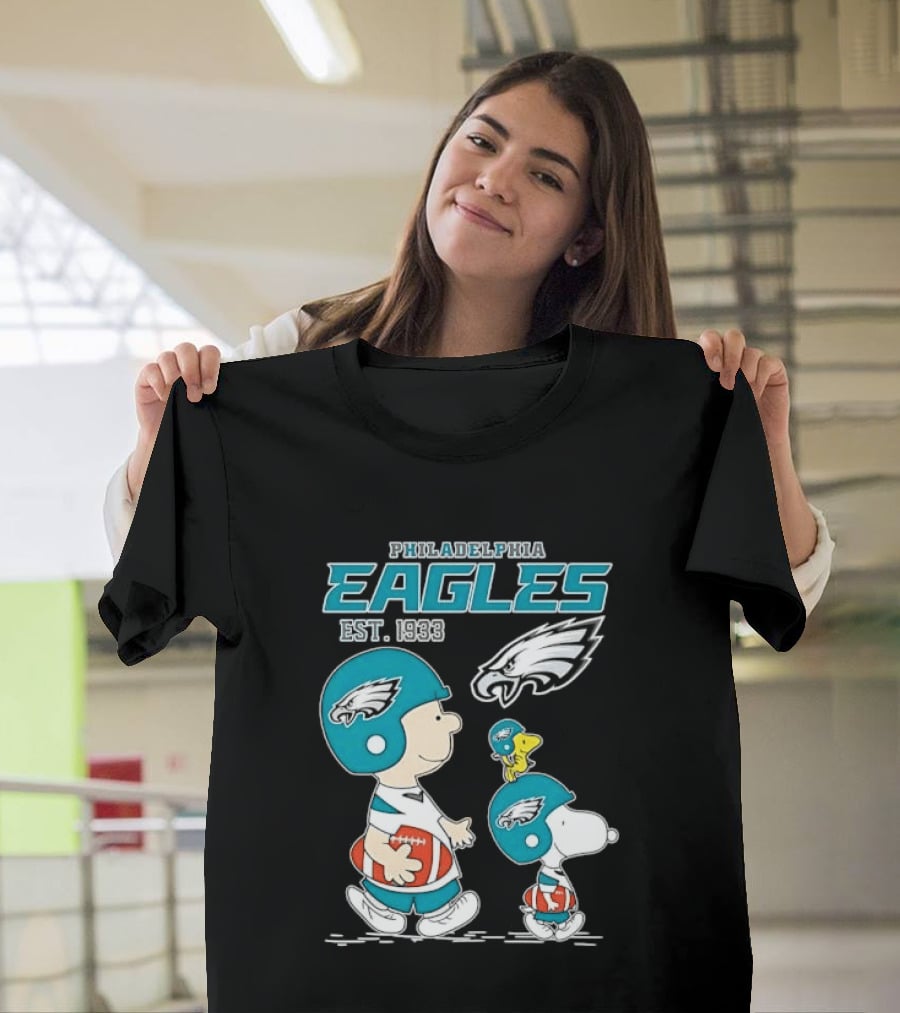 Philadelphia Eagles Est 1933 Cartoon Boy Dog Helmets Footballs T-Shirt