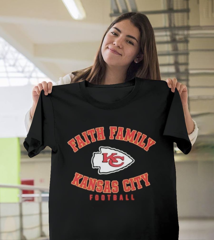 Kansas City Chiefs Faith Family Football KC Arrowhead Patch T-Shirt