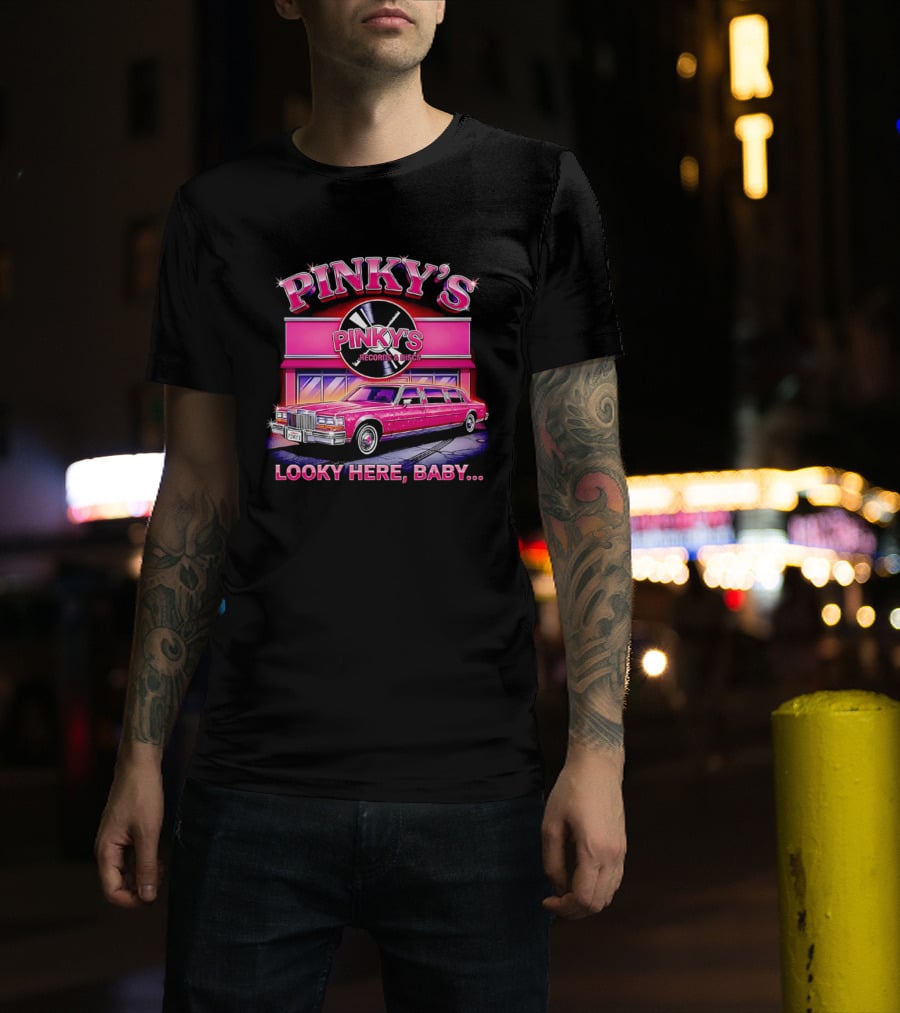 Pinky's Records And Discs Pink Limousine Looky Here Baby T-Shirt