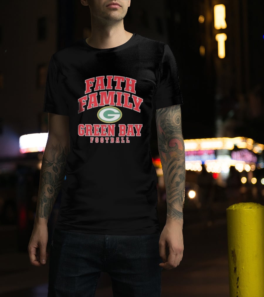 Faith Family Green Bay Football Oval G Distressed T-Shirt