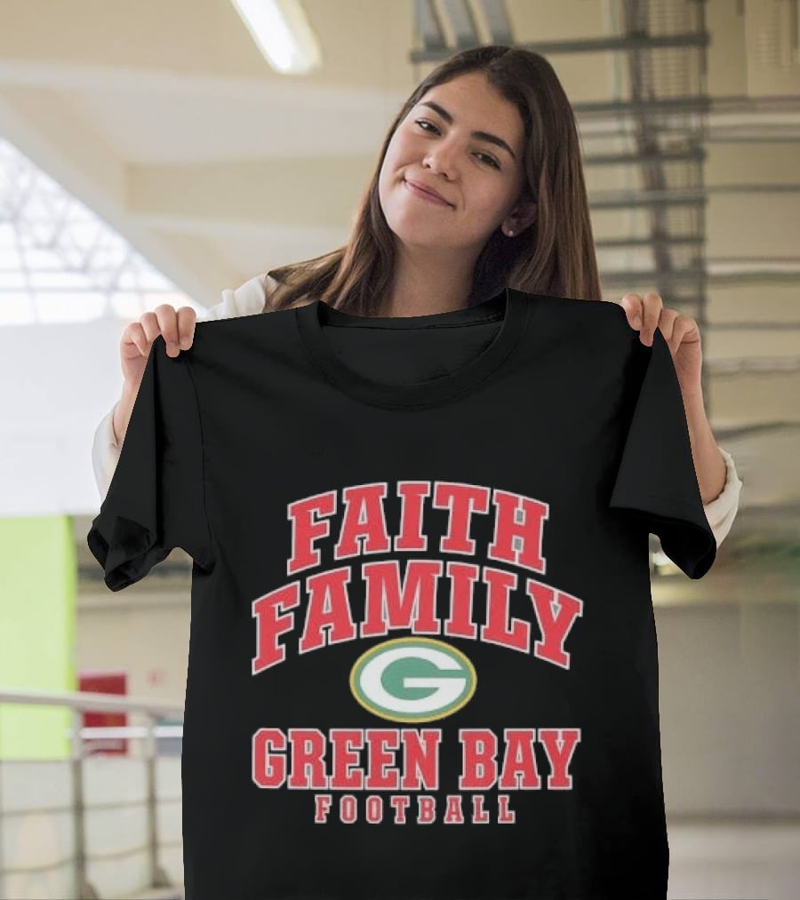 Faith Family Green Bay Football Oval G Distressed T-Shirt