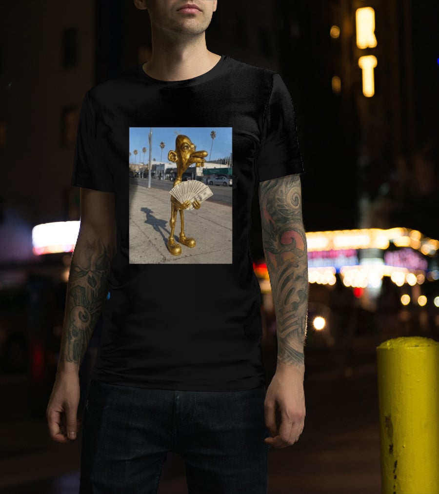 Rich Neegy Golden Cartoon Character Holding Cash On Street T-Shirt