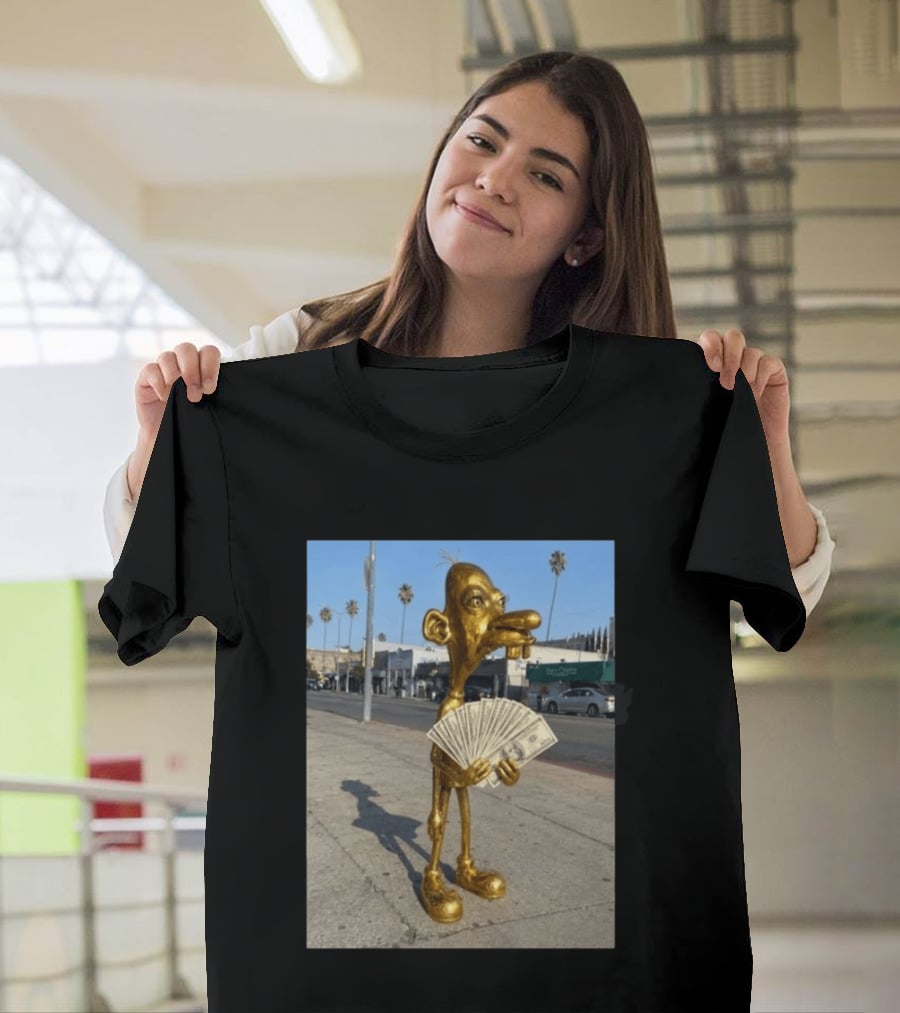 Rich Neegy Golden Cartoon Character Holding Cash On Street T-Shirt