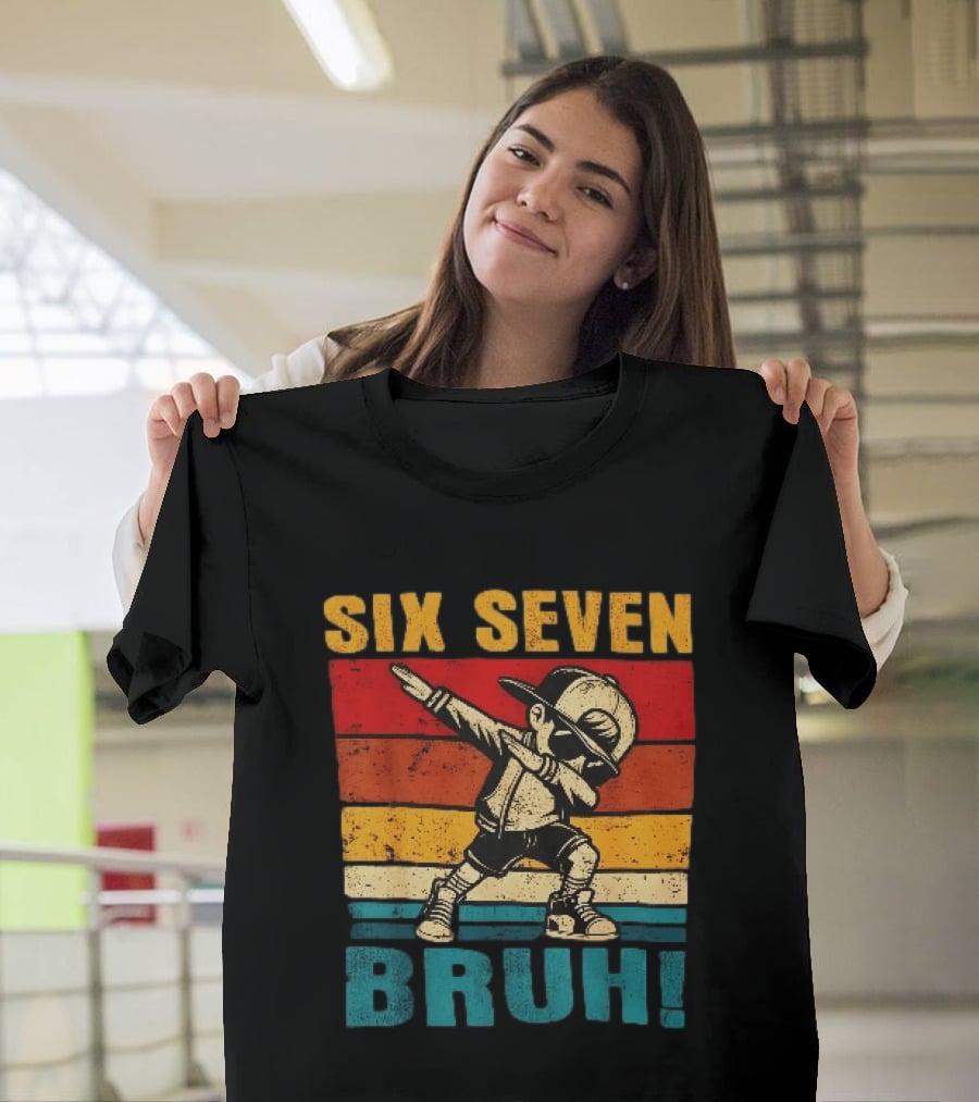 Six Seven Bruh Dabbing Vintage Stripes Kid Dance Cap T-Shirt