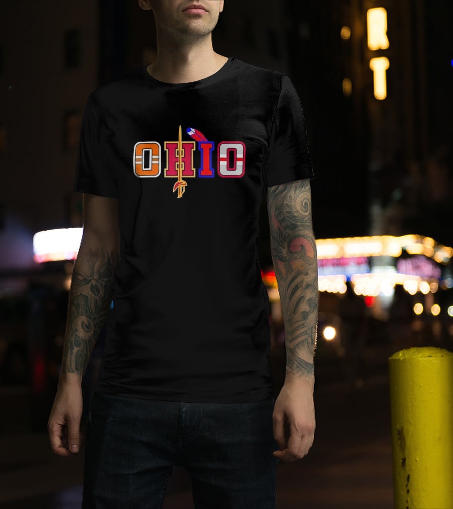 Ohio Cleveland Sports Letter Block Sword Feather T-Shirt
