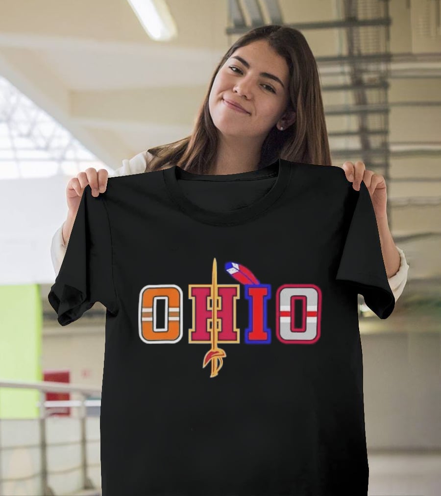 Ohio Cleveland Sports Letter Block Sword Feather T-Shirt