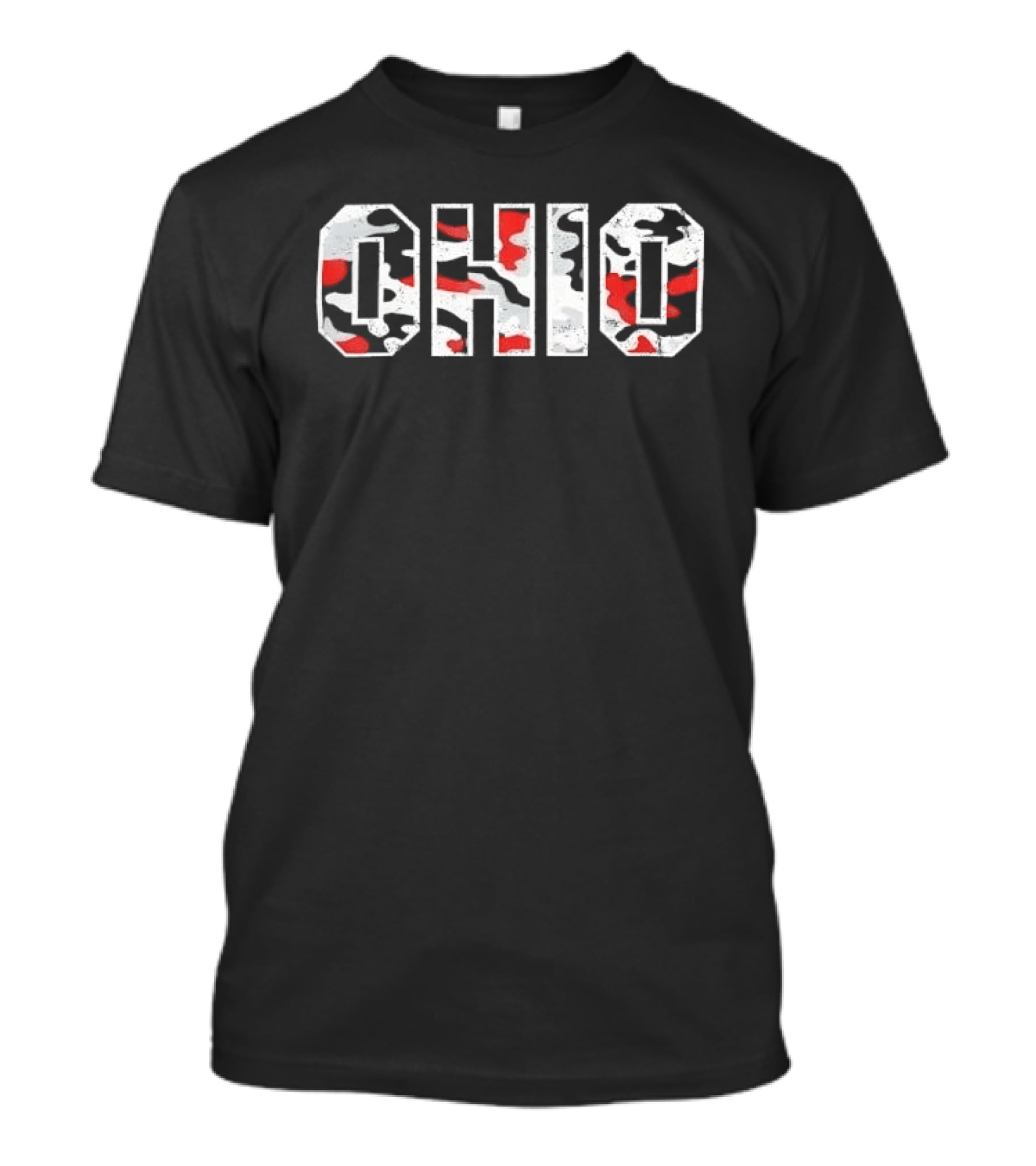 Ohio Distressed Camouflage Red Gray White Black Block T-Shirt