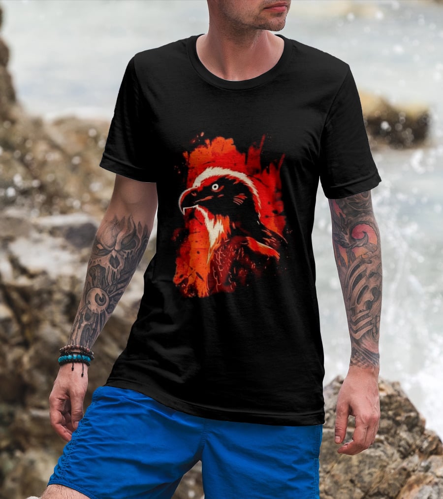 Stylized Bearded Vulture Head Fiery Orange Watercolor Art Bird Wildlife T-Shirt