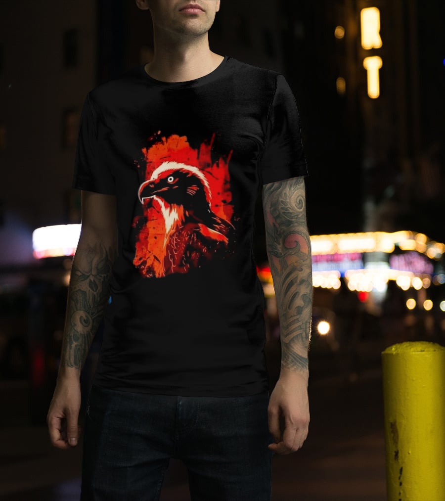 Stylized Bearded Vulture Head Fiery Orange Watercolor Art Bird Wildlife T-Shirt